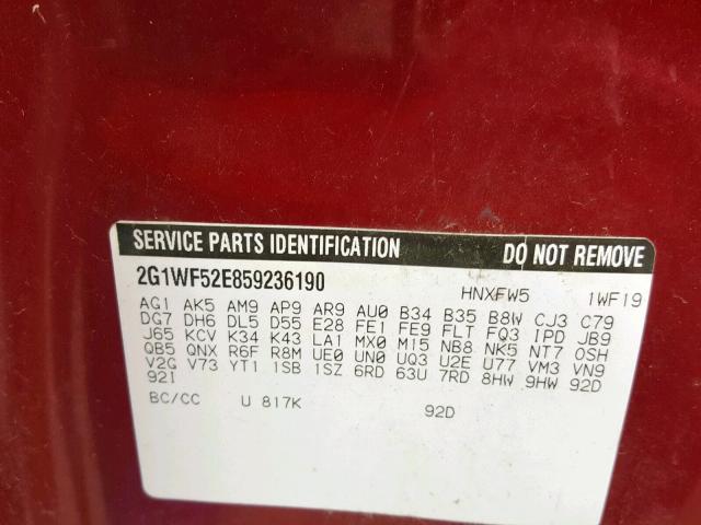 2G1WF52E859236190 - 2005 CHEVROLET IMPALA MAROON photo 10