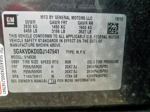 5GAKVDKD0DJ147941 - 2013 BUICK ENCLAVE  photo 10