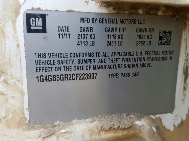 1G4GB5GR2CF223907 - 2012 BUICK LACROSSE CONVENIENCE  photo 10