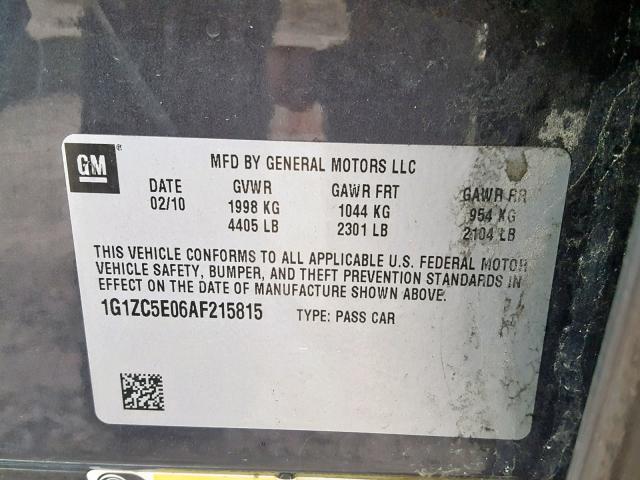 1G1ZC5E06AF215815 - 2010 CHEVROLET MALIBU 1LT 灰色 照片 10