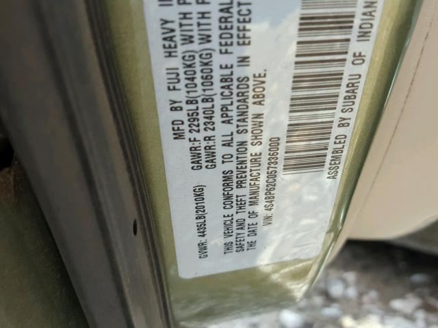 4S4BP62C057336000 - 2005 SUBARU LEGACY OUT GREEN photo 10