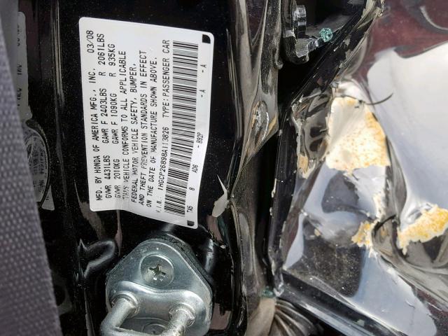 1HGCP26898A113826 - 2008 HONDA ACCORD EXL BLACK photo 10