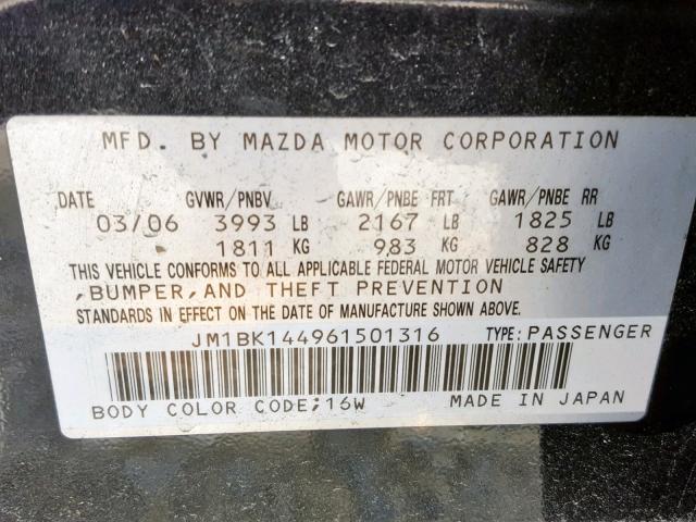 JM1BK144961501316 - 2006 MAZDA 3 HATCHBAC BLACK photo 10