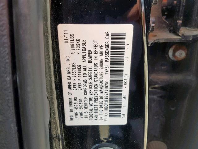 1HGCP3F87BA016251 - 2011 HONDA ACCORD EXL BLACK photo 10