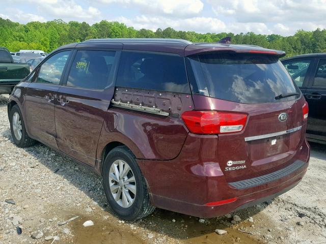 KNDMB5C16G6107378 - 2016 KIA SEDONA LX MAROON photo 3