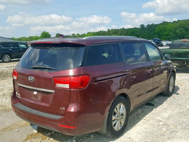 KNDMB5C16G6107378 - 2016 KIA SEDONA LX MAROON photo 4