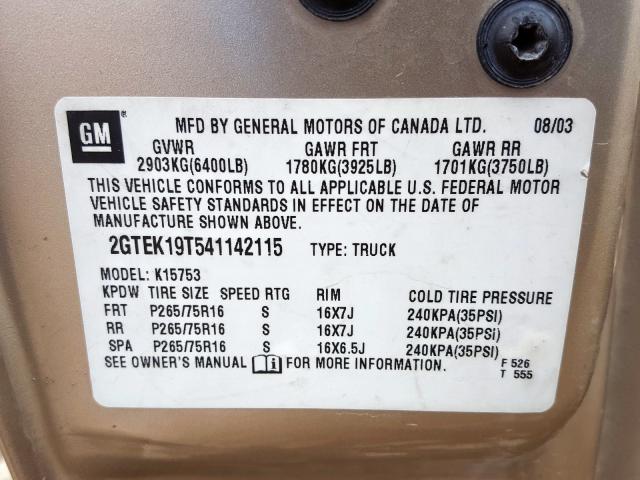 2GTEK19T541142115 - 2004 GMC NEW SIERRA K1500  photo 10