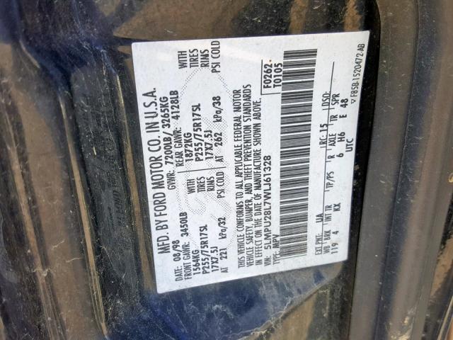 5LMPU28L7WLJ61328 - 1998 LINCOLN NAVIGATOR 黑色 照片 10