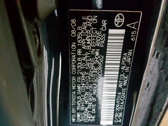 JTKDE167090289562 - 2009 TOYOTA SCION TC შავი ფოტო 10