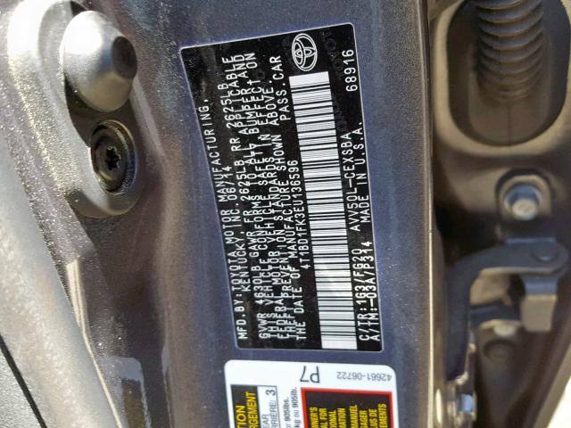 4T1BD1FK3EU136596 - 2014 TOYOTA CAMRY HYBR GRAY photo 10