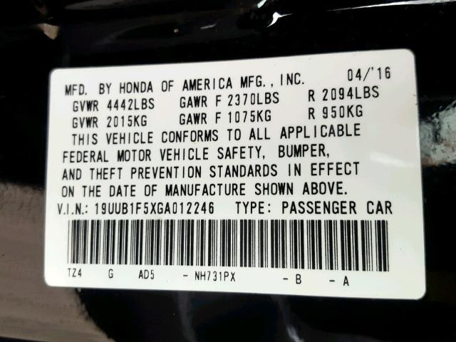 19UUB1F5XGA012246 - 2016 ACURA TLX TECH BLACK photo 10