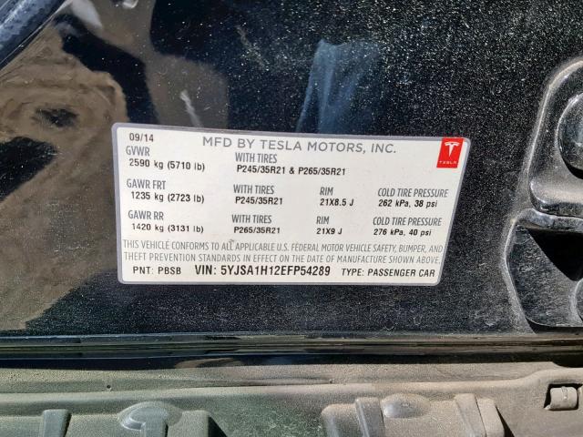 5YJSA1H12EFP54289 - 2014 TESLA MODEL S Սև լուսանկար 10