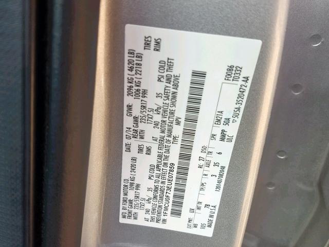 1FMCU0F73EUE07859 - 2014 FORD ESCAPE S SILVER photo 10