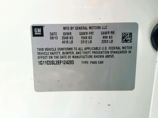 1G11C5SL2EF124283 - 2014 CHEVROLET MALIBU 1LT WHITE photo 10