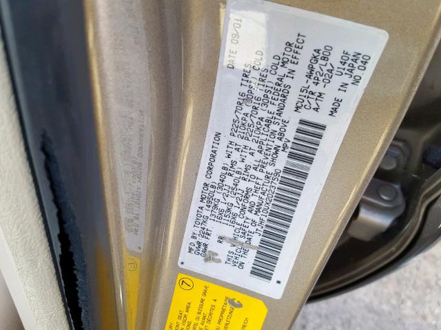 JTJHF10UX20237590 - 2002 LEXUS RX 300 GOLD photo 10