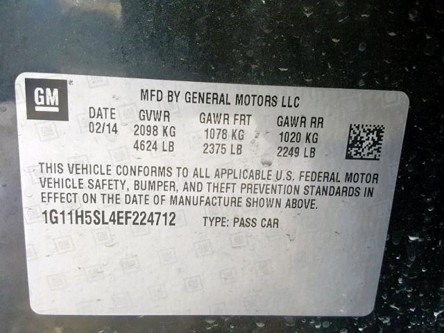 1G11H5SL4EF224712 - 2014 CHEVROLET MALIBU LTZ CHARCOAL photo 10