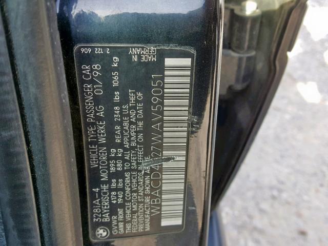 WBACD4327WAV59051 - 1998 BMW 328 I AUTO BLACK photo 10