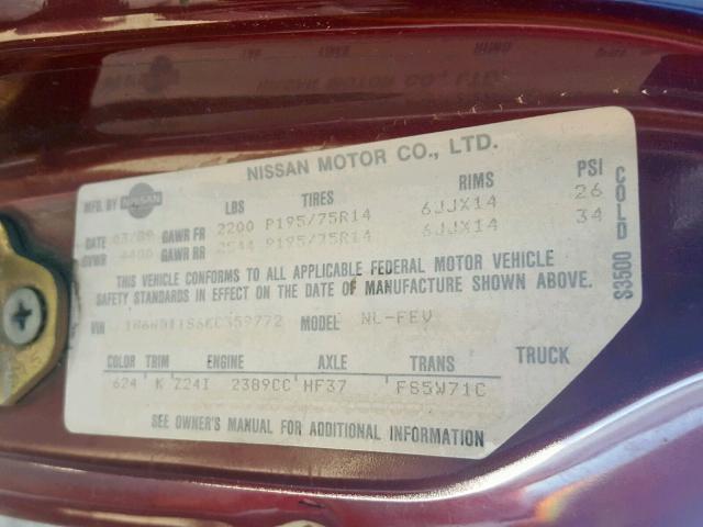 1N6ND11S6KC359772 - 1989 NISSAN D21 SHORT RED photo 10