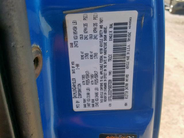 1B7GL22Z2YS657220 - 2000 DODGE DAKOTA BLUE photo 10