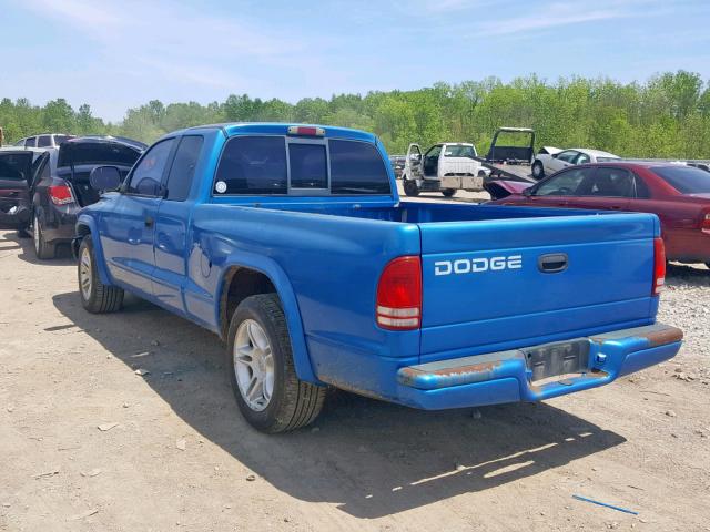 1B7GL22Z2YS657220 - 2000 DODGE DAKOTA BLUE photo 3