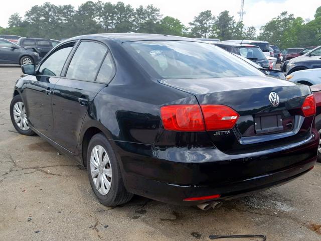 3VW2K7AJ2CM378242 - 2012 VOLKSWAGEN JETTA BASE BLACK photo 3