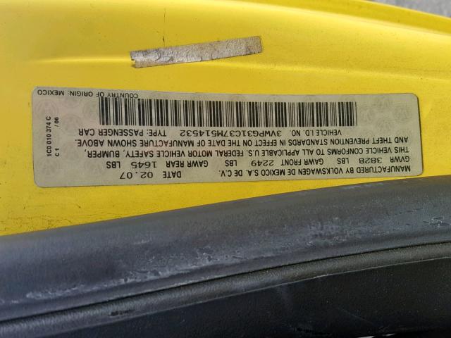 3VWPG31C37M514532 - 2007 VOLKSWAGEN NEW BEETLE 黄色 照片 10