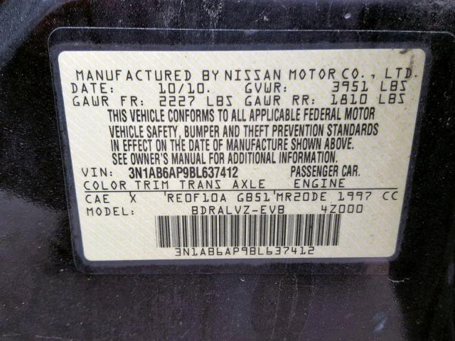 3N1AB6AP9BL637412 - 2011 NISSAN SENTRA 2.0 BLACK photo 10