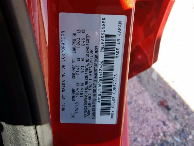 JM1BL1U69B1412466 - 2011 MAZDA 3 S RED photo 10