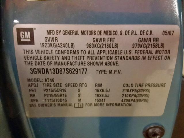 3GNDA13D87S629177 - 2007 CHEVROLET HHR LS Azul foto 10