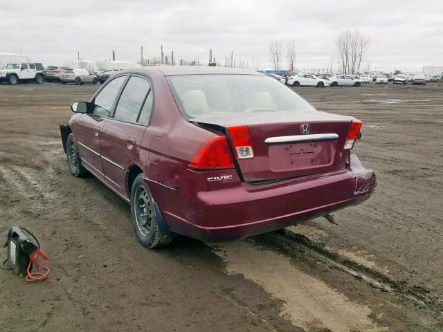 2HGES16403H918770 - 2003 HONDA CIVIC DX BURGUNDY photo 3