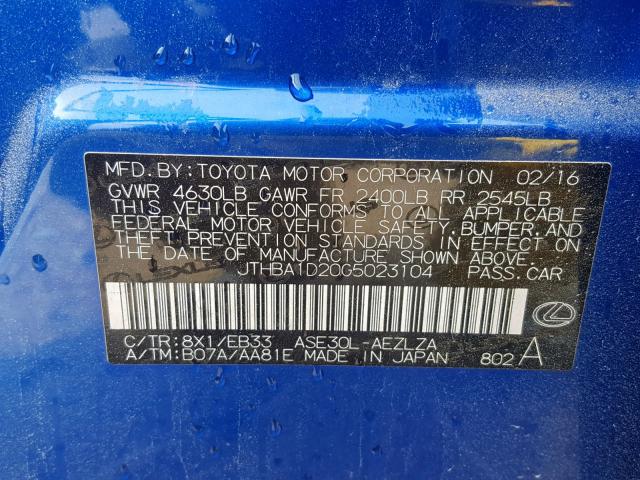 JTHBA1D20G5023104 - 2016 LEXUS IS 200T BLUE photo 10