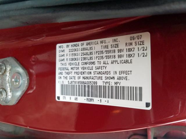 5J8TB18588A005399 - 2008 ACURA RDX TECHNOLOGY  photo 10