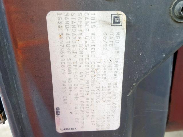 1G3AL54N7N6430675 - 1992 OLDSMOBILE CUTLASS CI GRAY photo 10