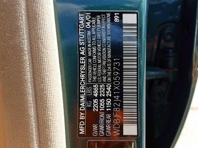 WDBJF82J41X059731 - 2001 MERCEDES-BENZ E 320 4MAT GREEN photo 10