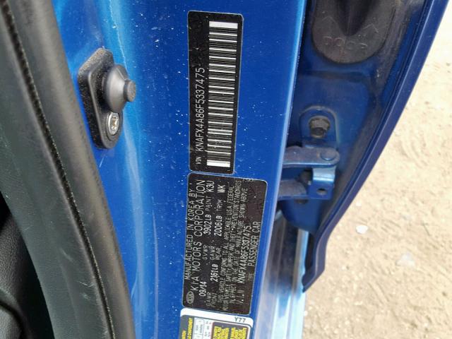 KNAFX4A86F5337475 - 2015 KIA FORTE EX BLUE photo 10