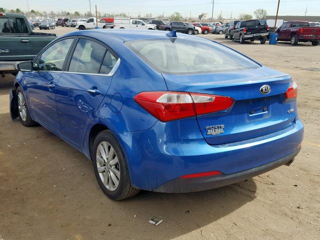 KNAFX4A86F5337475 - 2015 KIA FORTE EX BLUE photo 3