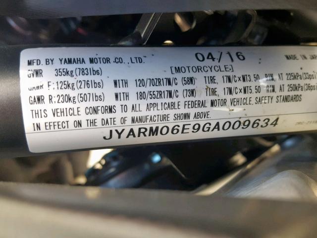 JYARM06E9GA009634 - 2016 YAMAHA FZ07 GRAY photo 10