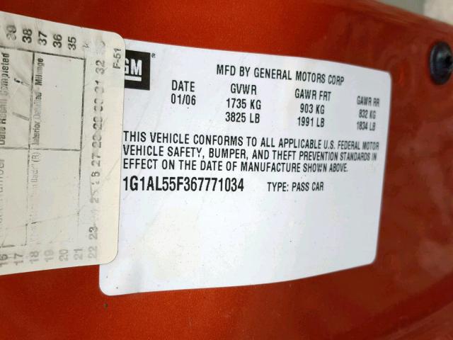 1G1AL55F367771034 - 2006 CHEVROLET COBALT LT ORANGE photo 10