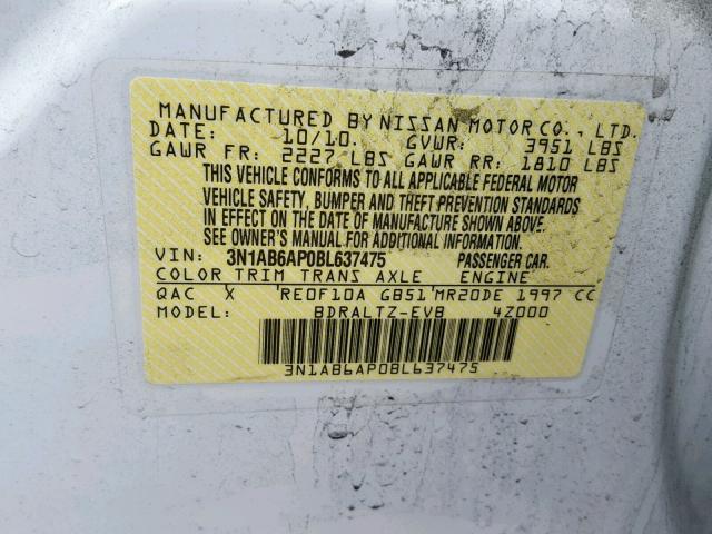 3N1AB6AP0BL637475 - 2011 NISSAN SENTRA 2.0 WHITE photo 10