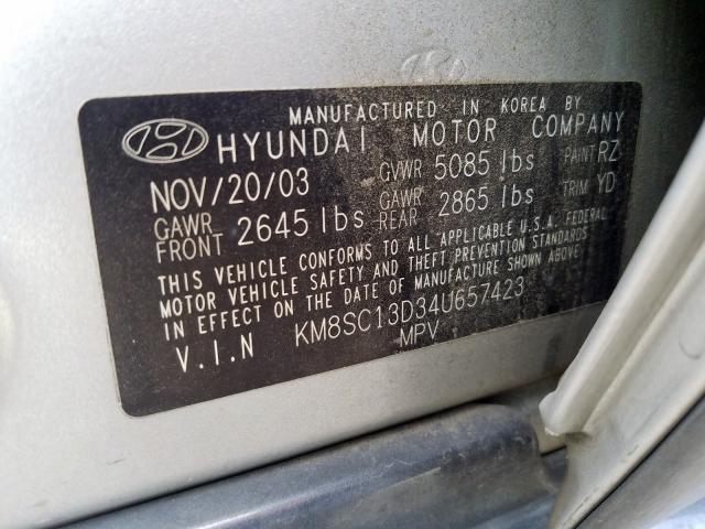 KM8SC13D34U657423 - 2004 HYUNDAI SANTA FE GLS  photo 10