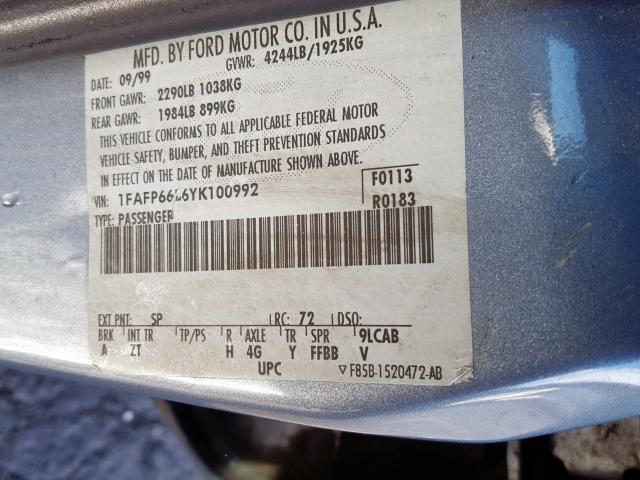 1FAFP66L6YK100992 - 2000 FORD CONTOUR SE  photo 10