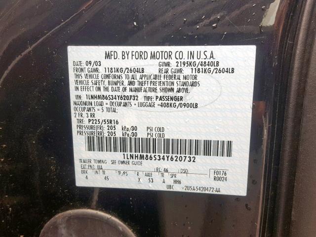 1LNHM86S34Y620732 - 2004 LINCOLN LS BLACK photo 10