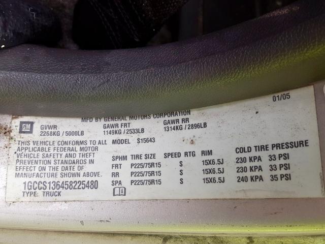 1GCCS136458225480 - 2005 CHEVROLET COLORADO  photo 10