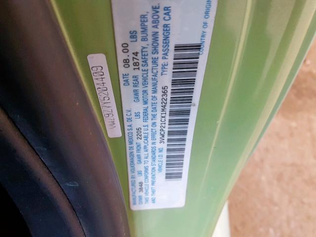 3VWCP21CX1M422365 - 2001 VOLKSWAGEN NEW BEETLE Grün Foto 10