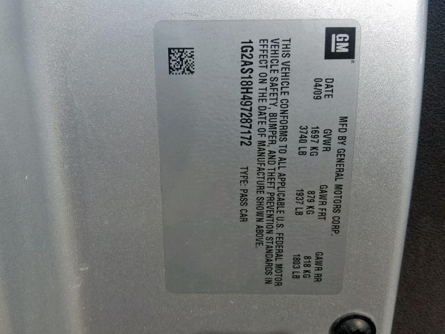 1G2AS18H497287172 - 2009 PONTIAC G5 SILVER photo 10