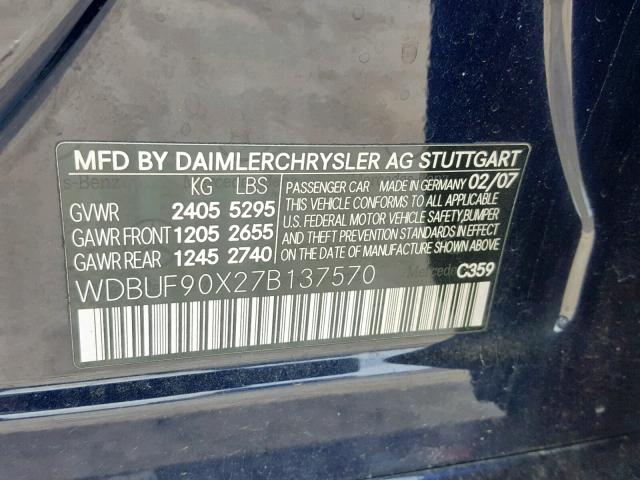 WDBUF90X27B137570 - 2007 MERCEDES-BENZ E 550 4MAT BLUE photo 10