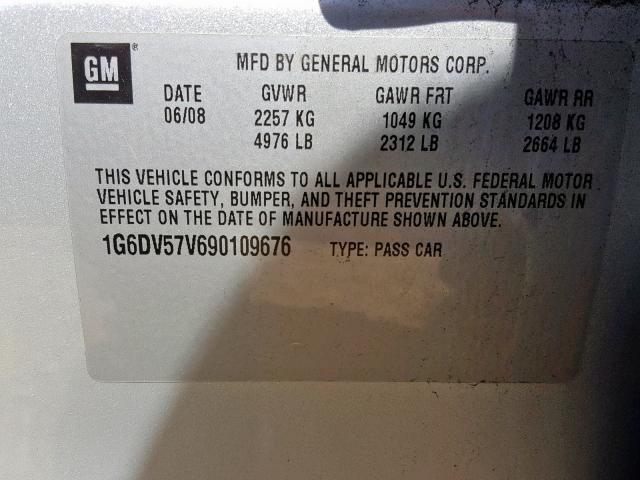 1G6DV57V690109676 - 2009 CADILLAC CTS HI FEA SILVER photo 10