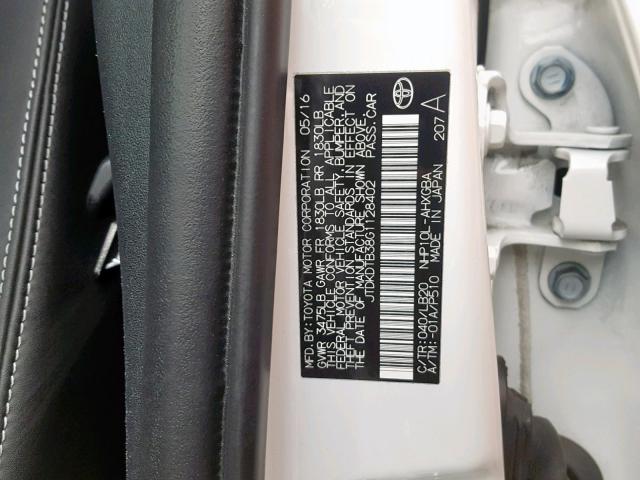 JTDKDTB38G1128402 - 2016 TOYOTA PRIUS C WHITE photo 10