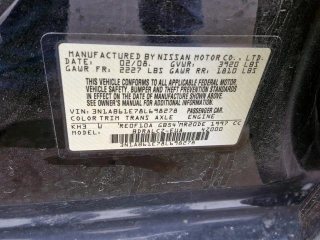 3N1AB61E78L698278 - 2008 NISSAN SENTRA 2.0 BLACK photo 10