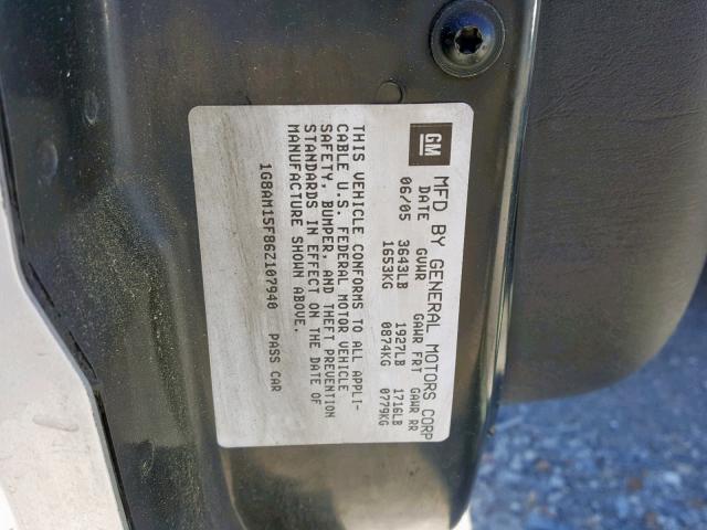1G8AM15F86Z107940 - 2006 SATURN ION LEVEL SILVER photo 10